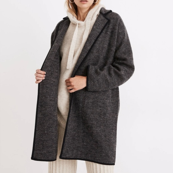 NWT MADEWELL Herringbone Courton Sweater OVERSIZED Coat Grey Size XXS. - Picture 2 of 8